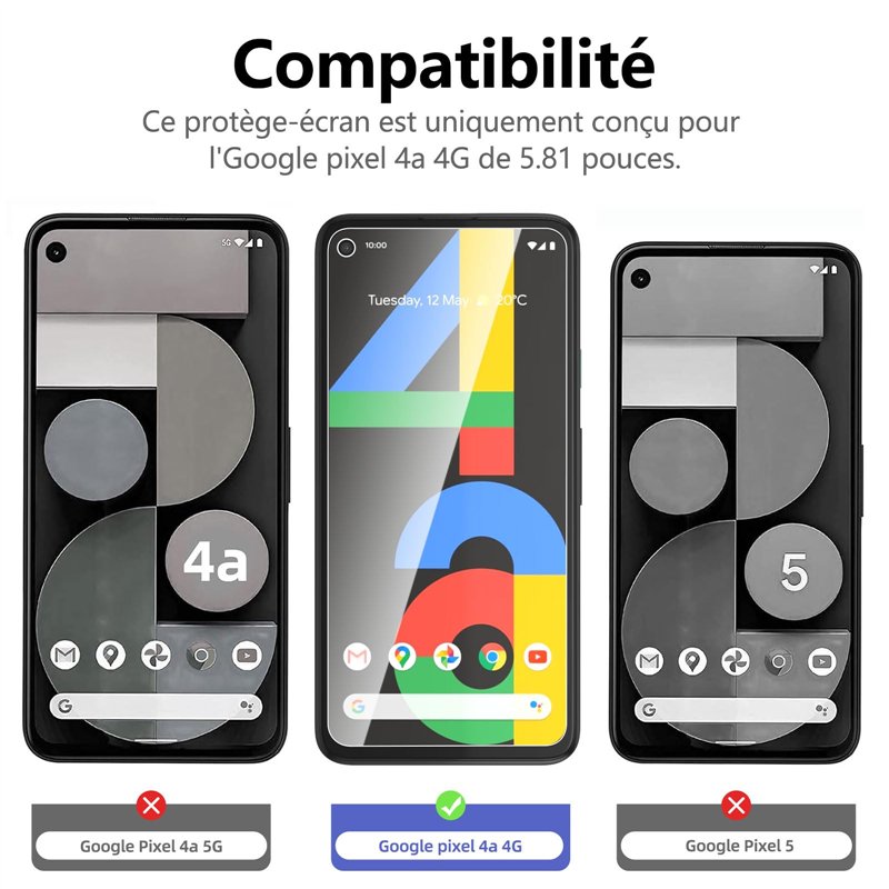 Image secondaire de NEW'C Lot de 3, Verre Trempé pour Google pixel 4a 4G, Film Protection écran efficace contre les Rayures - sans Bulles - Ultra Ré