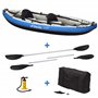 Kangui Canoë Kayak Gonflable Bleu 1 à 2 Places + pagaie + Sac Transport + Pompe Double Action+ kit de réparation