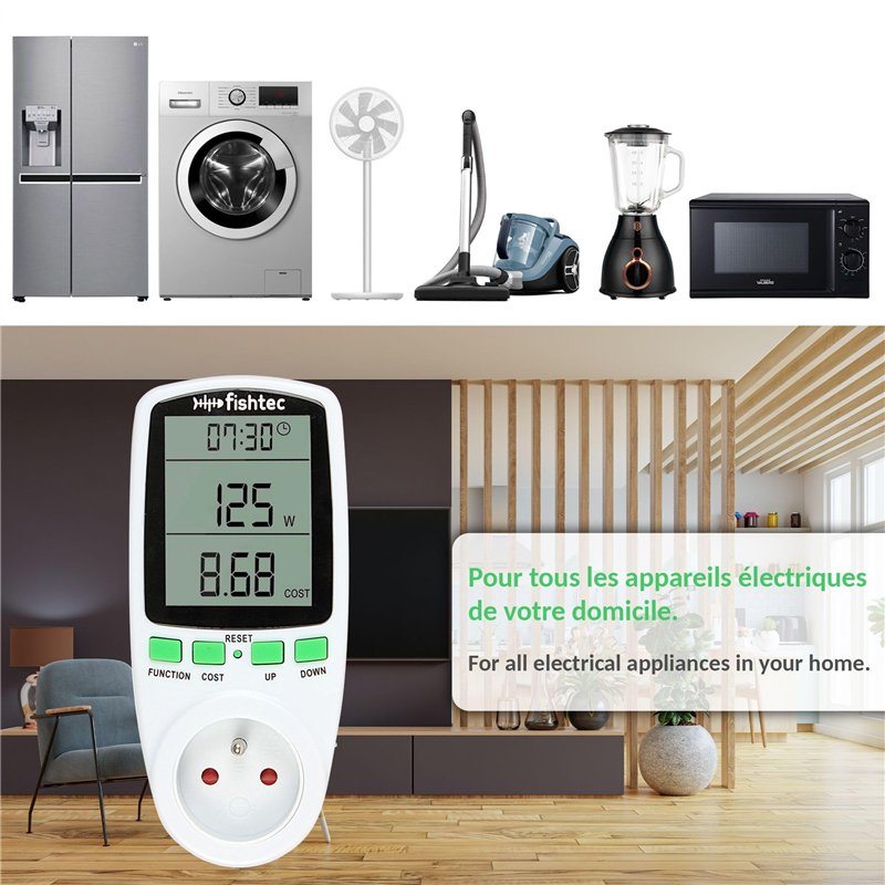 Image secondaire de Wattmètre - Compteur de Consommation Électrique - FISHTEC ® - Prise Contrôle Cout Consommation Electrique - Prise Compteur d'Éne