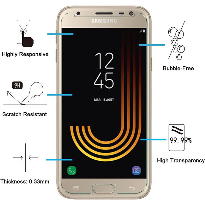 Image secondaire de NEW'C Lot de 2, Verre Trempé pour Samsung Galaxy J3 2017 Film Protection écran sans Bulles d'air Ultra Résistant (0,33mm HD Ultr)
