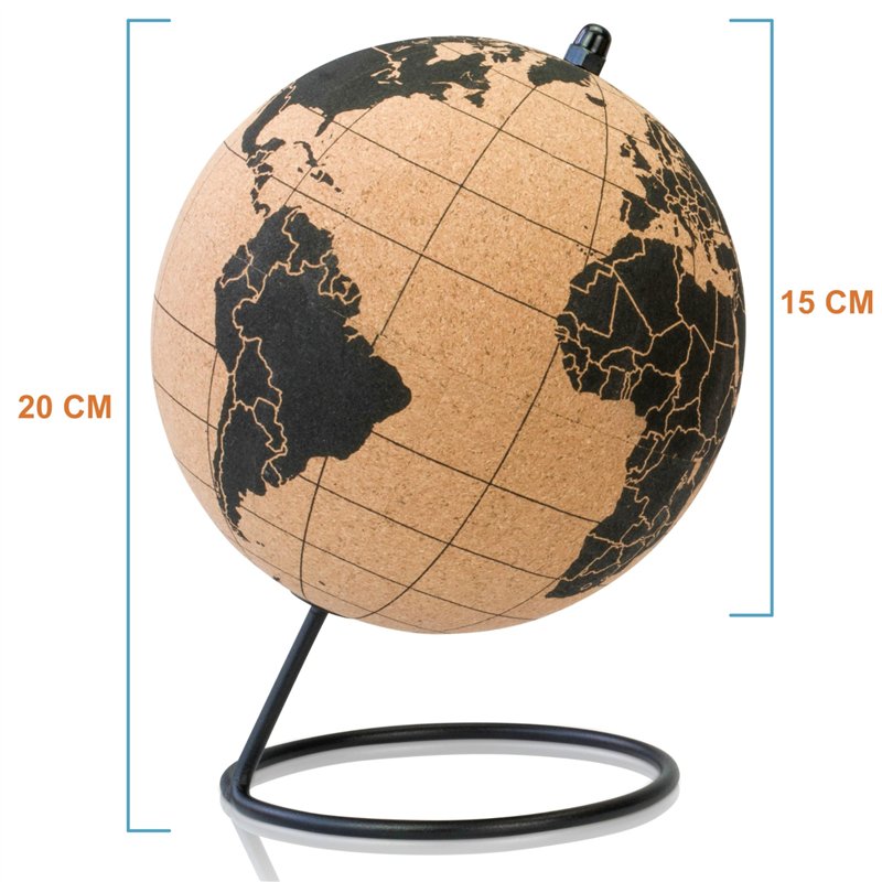 Image secondaire de TRIPVEA® Globe terrestre 20 cm Vintage en liège + 342 Drapeaux Autocollants à Planter - Mappemonde décorative thème Voyage - Idé