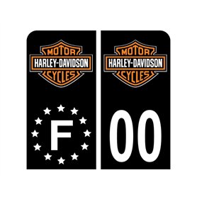 Pack Moto Autocollant Stickers Plaque d'immatriculation Premium Harley Davidson Noir - Numéro Personnalisé