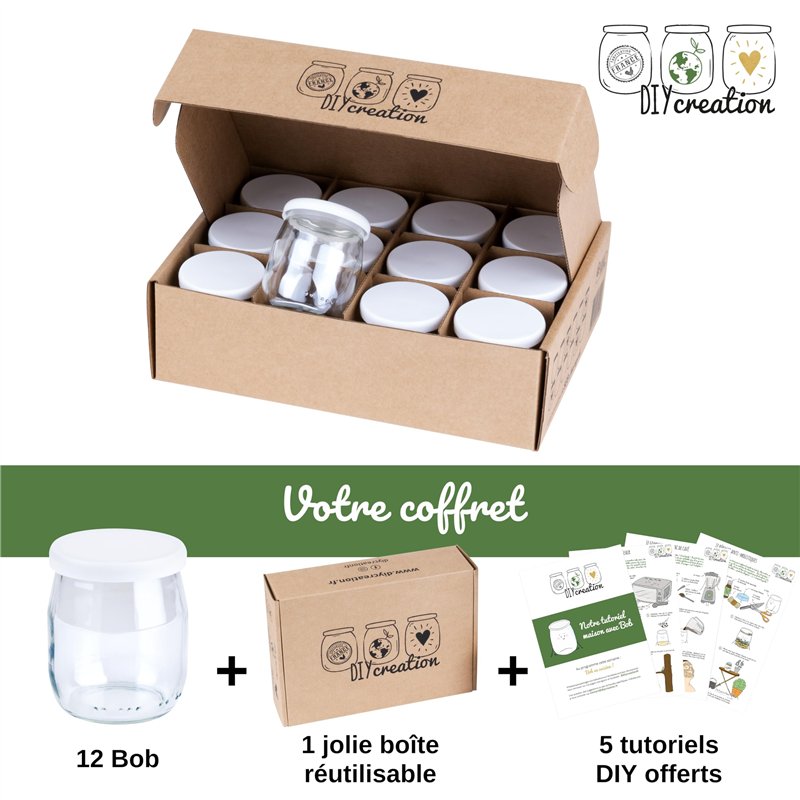 Image secondaire de DIY Creation - Lot de 12 Pots de Yaourt en Verre avec couvercles hermétiques - Yaourtière Seb Multidélices, Thermomix, Cookeo - 