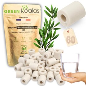 GREEN KOALAS | 60 Véritables Perles de Céramique EM GRISES | Billes de Filtration de l'eau du robinet pour Carafe Machine à café