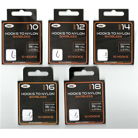 NGT Lot de 50 hameçons sans ardillon en nylon de taille 10