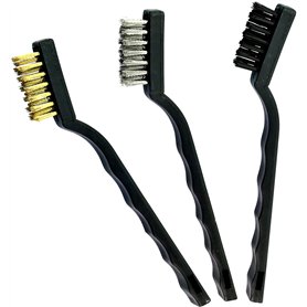 AERZETIX - C45953 - Lot de 3 Petites Brosses Métalliques - Longueur 175mm - Fils d'Acier/Acier Laitonné/Nylon - Manche Courbé en