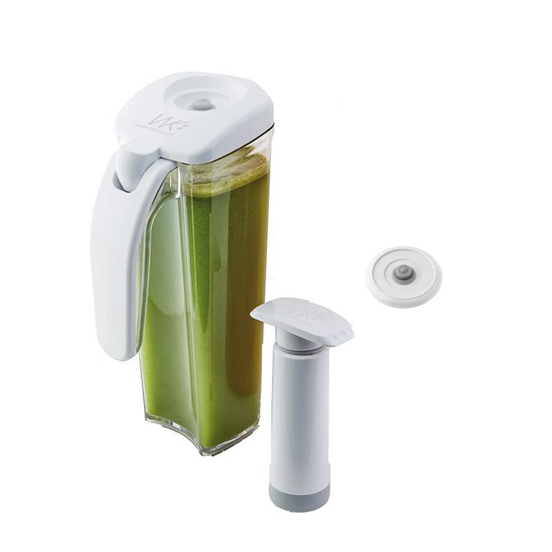 PIKA - Kit de conservation sous vide pour jus de fruits et légumes : Carafe sous vide 1L + pompe + couvercle universel taille S