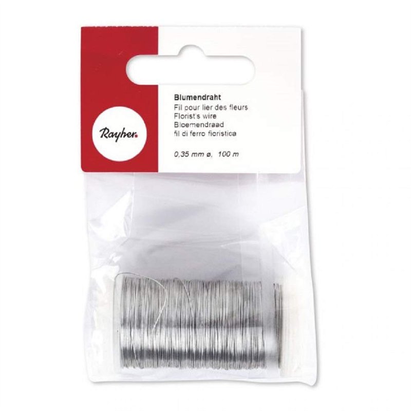 Image secondaire de Rayher Fil floral en fer pour bricolage, bobine 100 m 0,35 mm ø, argent, 2425021, Platine