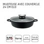 Elo Sauteuse 24 cm avec Couvercle - Marmite Induction en Fonte d'Aluminium, Verre et Acier Inoxydable - Cocotte Noire, Noir