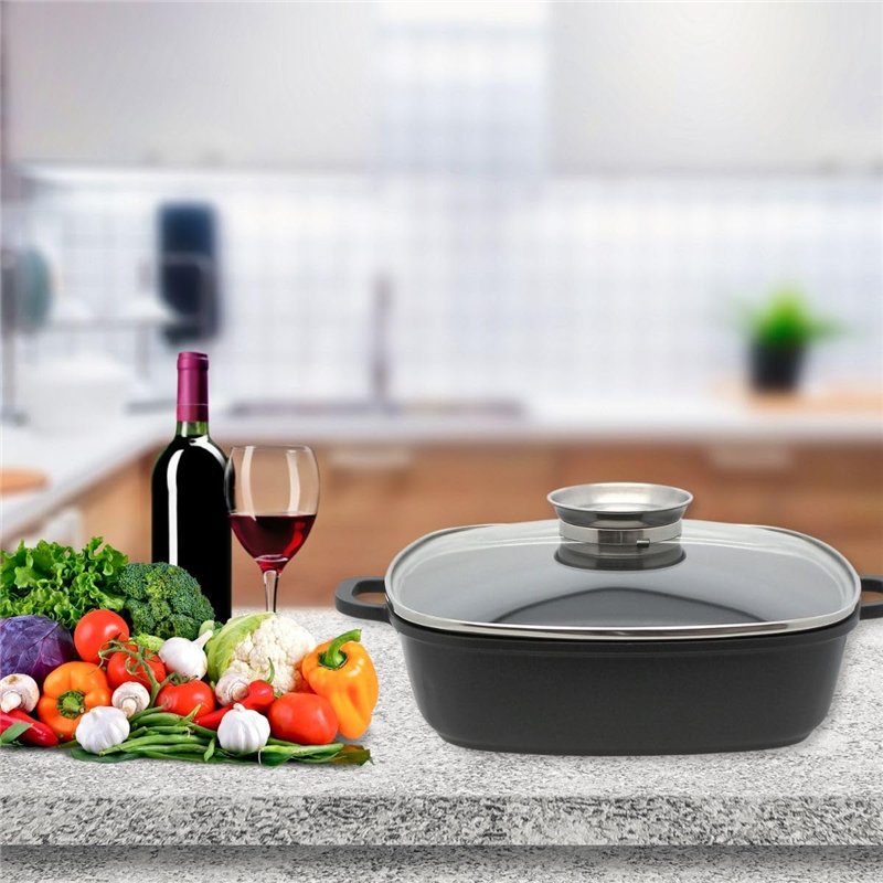 Image secondaire de Elo 8668026 Mijoteuse carrée avec couvercle en verre 28 cm, Faitout, Plat de service, Cocotte en fonte, Convient à tous types de
