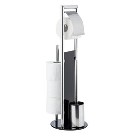 WENKO Combiné WC Ravina 3en1 Blanc | Brosse WC et dérouleur Papier Toilette | Range Papier Toilette jusqu'à 3 Rouleaux | Acier I