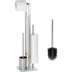 WENKO Combiné WC Rivalta et Brosse Rechange| 3 en 1 | Brosse WC Dérouleur Papier Toilette | Stockage Papier | Tête de Brosse rem