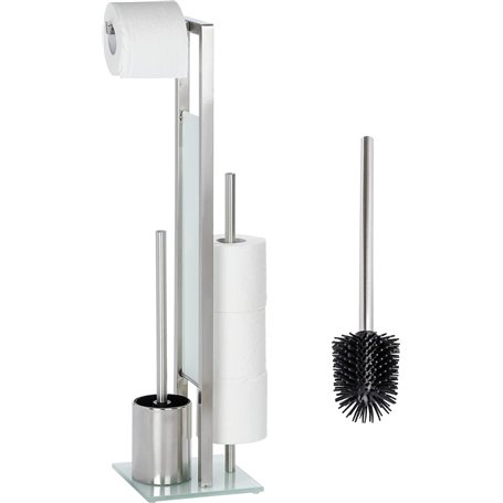 WENKO Combiné WC Rivalta et Brosse Rechange| 3 en 1 | Brosse WC Dérouleur Papier Toilette | Stockage Papier | Tête de Brosse rem