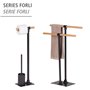 WENKO Serviteur WC 2en1 Forli, Brosse WC et dérouleur papier toilette sur pied, Acier noir et support papier toilette en bambou,