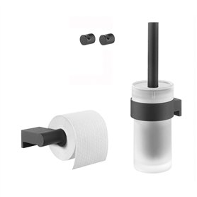 Tiger Bold Ensemble d'Accessoires de Toilettes - Porte-Brosse WC- Porte-Rouleau Papier Toilette sans Rabat - Crochets Porte-Serv