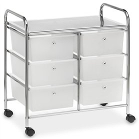 IDIMEX Caisson sur roulettes GINA Chariot avec 6 tiroirs en Plastique Blanc Transparent et 1 étagère