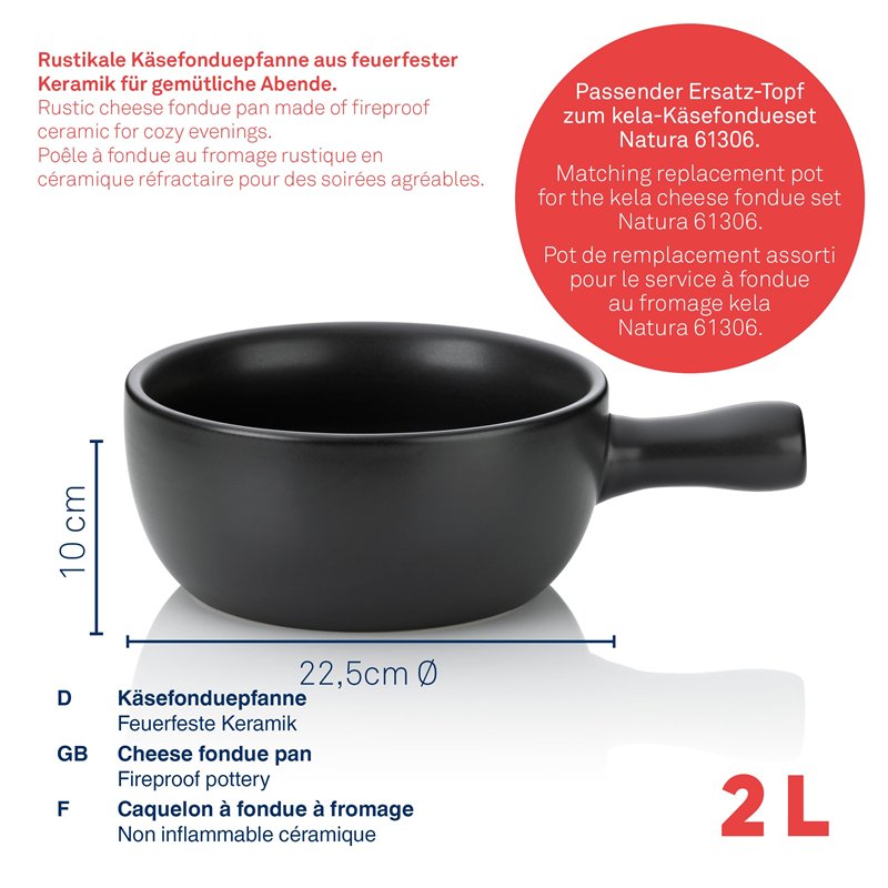 Image secondaire de Kela 66575 Basel Caquelon à fondue à fromage Céramique Noir 31 x 22 x 9 cm 2 L