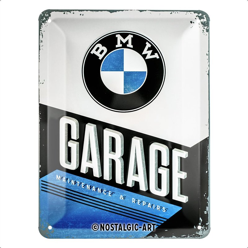 Nostalgic-Art Plaque rétro, 15 x 20 cm, Official License Product (OLP), BMW – Garage – Idée de Cadeau pour Fans de BMW, en métal