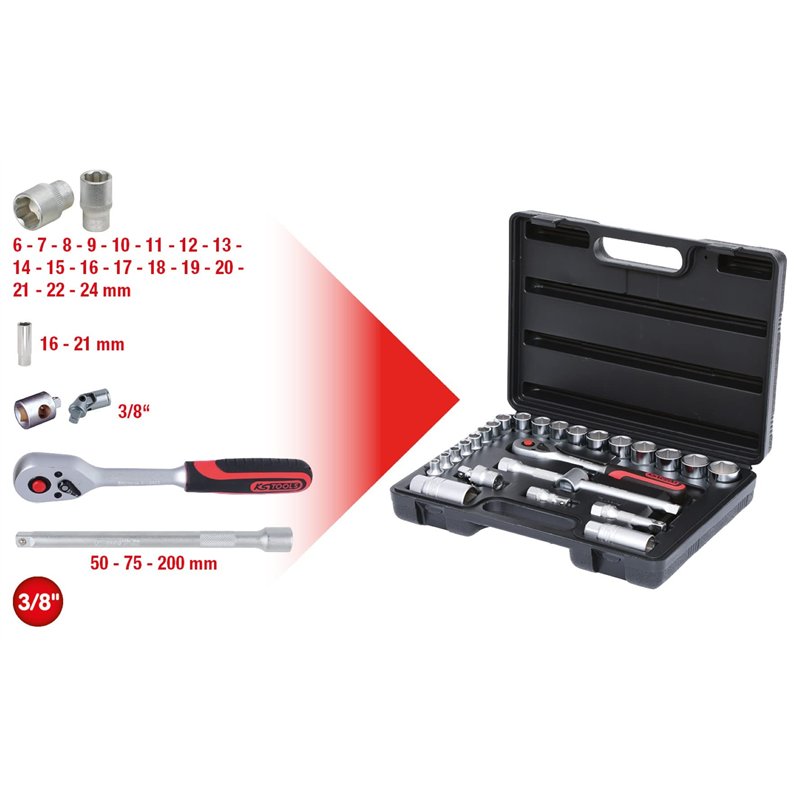 Image secondaire de KS Tools 911.0626 Coffret de douilles F6 3/8'' - CHROMEmat - 26 pcs