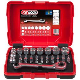 KS Tools - 918.3050 - Coffret de douilles traversantes 1/4 - 5 à 14 mm - Embouts de vissage - Tête de cliquet inclinée à 15° - U