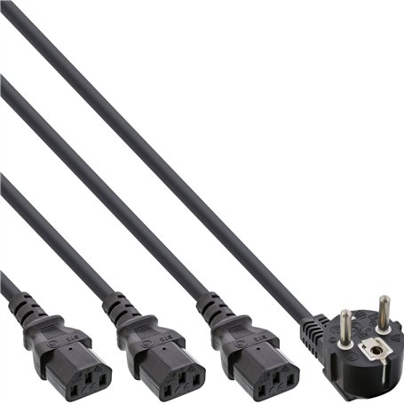 InLine Câble d'alimentation Y avec 1 fiche mâle Type F et 3 fiches Femelles Type C14 Noir