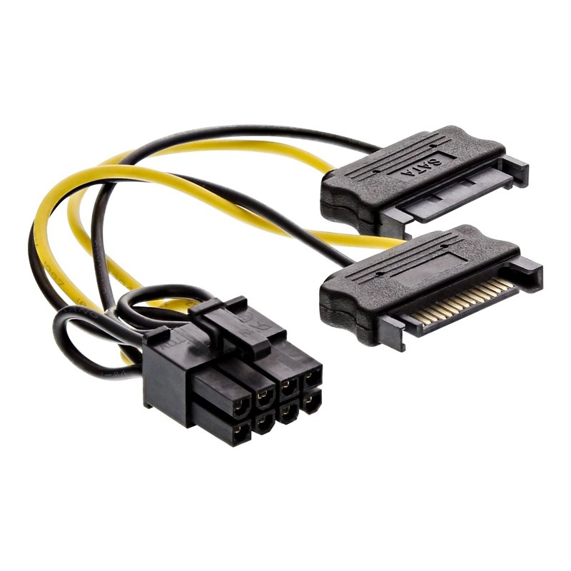 InLine Prise SATA combo 0,15 m – 8Pin PCI-Express intérieur 0,15 m SATA 2 x 15-Pin PCI-E (8-Pin) Noir, Jaune