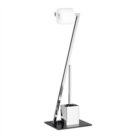 Relaxdays 10020452 Ensemble WC porte-brosse porte papier toilette en verre et en métal optique inox salle de bain rouleau brosse
