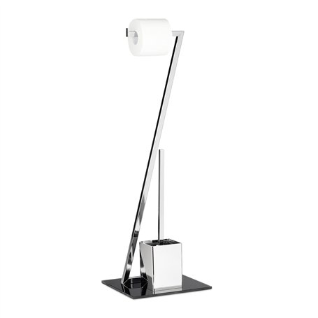 Relaxdays 10020452 Ensemble WC porte-brosse porte papier toilette en verre et en métal optique inox salle de bain rouleau brosse