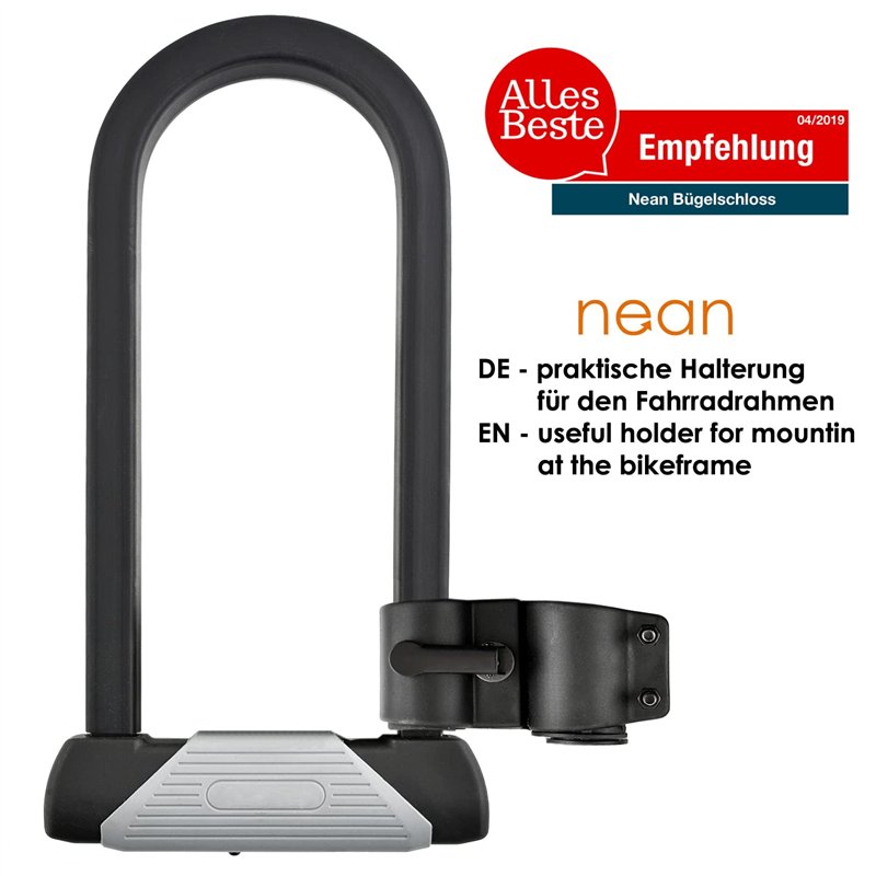 Image secondaire de Nean Antivol en U pour vélo, quatre pans, support, 2 clés, extra massif, 16 x 16 mm, 167 x 330 x 40 mm