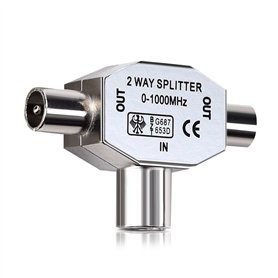kwmobile Répartiteur d'antennes en T - Distributeur antenne 2 Voies - 2X Prise coaxial pour DVB-T/BK - 0-1000 MHz - Coupleur Ali