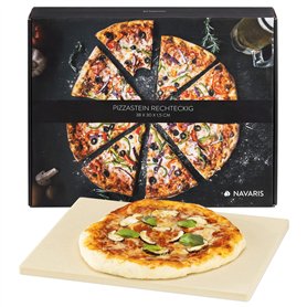 Navaris Pierre à Pizza Four XL - Pierre Pizza Rectangulaire 38 x 30 cm en Cordiérite avec Recette - Four Traditionnel au Bois Ba
