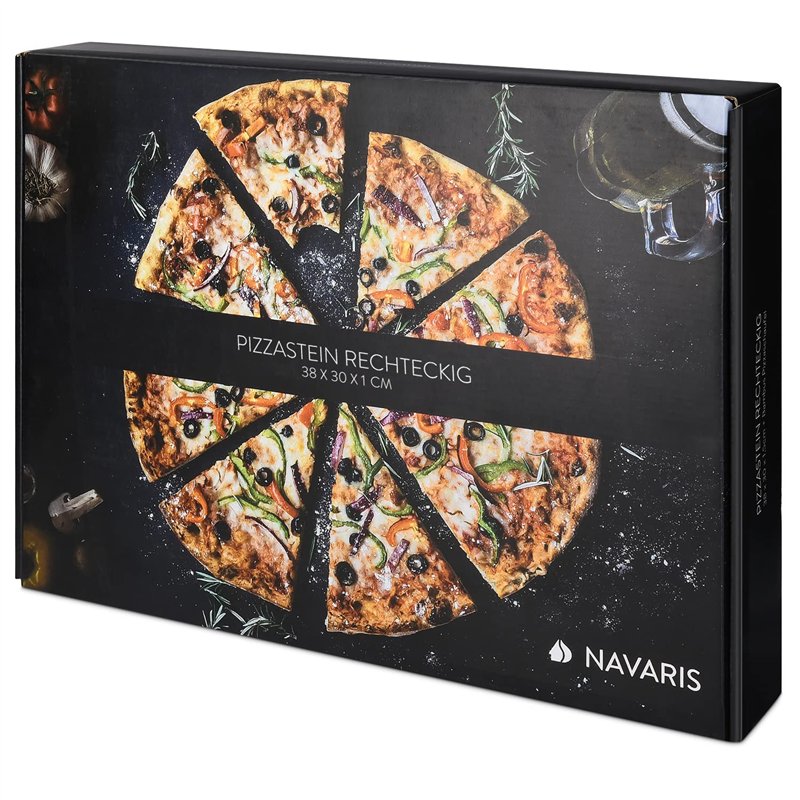 Image secondaire de Navaris Pierre à Pizza Four XL - Pierre Pizza Rectangulaire 38 x 30 cm en Cordiérite avec Recette - Four Traditionnel au Bois Ba