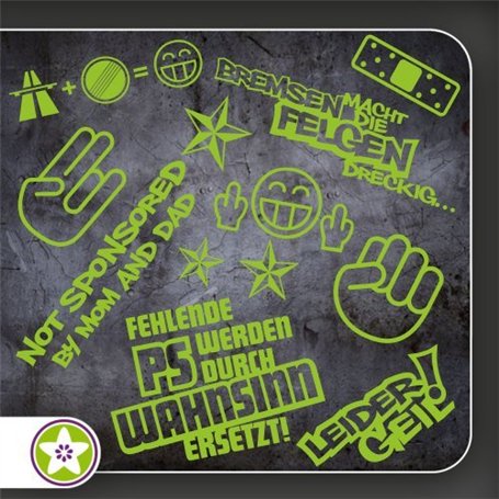 Sticker Bomb Set 01 Lot d'autocollants pour auto avec divers motifs et inscriptions « Bremsen macht die Felgen dreckig »