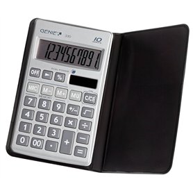 Genie calculatrice 10 chiffres 330 plat avec dual-power (solaire et piles)-avec housse-argent