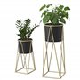 [en.casa] Set de 2 Supports de Plante Cache-Pot Pot de Fleur Bac à Fleurs Vase Métal Couleur Laiton et Noir Tailles Différentes