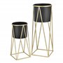 [en.casa] Set de 2 Supports de Plante Cache-Pot Pot de Fleur Bac à Fleurs Vase Métal Couleur Laiton et Noir Tailles Différentes
