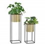 [en.casa] Lot de 2 Supports de Plante Set Cache-Pot Pot de Fleur Bac à Fleurs Vase Métal Tailles Différentes Noir Doré