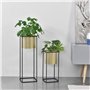 [en.casa] Lot de 2 Supports de Plante Set Cache-Pot Pot de Fleur Bac à Fleurs Vase Métal Tailles Différentes Noir Doré