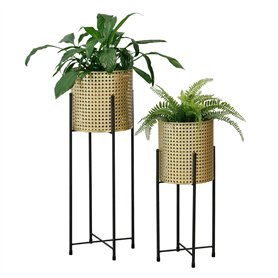 [en.casa] Set de 2 Supports de Plante Ensemble Cache-Pot Pot de Fleur Bac à Fleurs Vase Métal Tailles Différentes Noir Doré