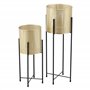 [en.casa] Set de 2 Supports de Plante Ensemble Cache-Pot Pot de Fleur Bac à Fleurs Vase Métal Tailles Différentes Noir Doré