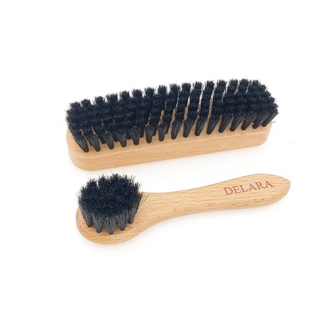 DELARA Une Petite Brosse à Chaussures et Une Petite Brosse à Cirage en Poils naturels