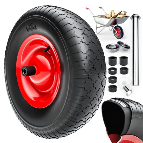 GARDEBRUK® Roue de brouette gonflable 4.80/4.00-8 Ø390mm jante acier 200kg axe roue de secours remplacement brouette pneu roulem
