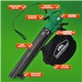 GARDEBRUK® Aspirateur souffleur broyeur électrique 3en1 3000W bandoulière 270 km/h roulettes bac 45L souffleur de Feuilles aspir
