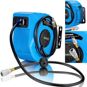 DEUBA® Dévidoir enrouleur tuyau à air comprimé automatique 10m+1m raccord 3/8' 12 bar Ø12mm enroulement tuyau pneumatique suppor