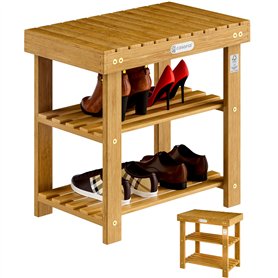 Casaria® 2en1 Meuble à Chaussures avec Banc en Bois d'acacia Dur Robuste étagère à Chaussures 2 tablettes Rangement Armoire