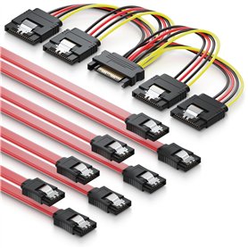 deleyCON 4x Câbles SATA III avec Prises Droites + Câble Adaptateur D‘Alimentation - SSD HDD Disque Dur