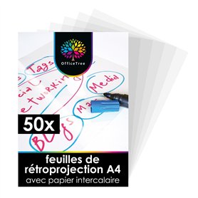 OfficeTree 50 x Feuilles Transparente pour Rétroprojecteur A4 - Feuille Transparente Imprimable - Pour Présentations et Dossiers