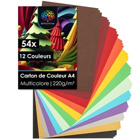 OfficeTree 54x Feuille de Couleur Cartonné A4 220g - 12 Couleurs - Feuille Cartonnée Couleur pour le Bricolage - Papier Coloré C