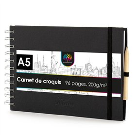 OfficeTree Cahier de Dessin A5-96 Pages 200g Papier Blanc - Format Paysage - Carnet de Croquis A5 Spirale - Sketchbook A5 - Carn