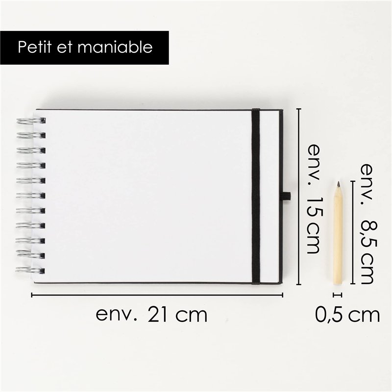 Image secondaire de OfficeTree Cahier de Dessin A5-96 Pages 200g Papier Blanc - Format Paysage - Carnet de Croquis A5 Spirale - Sketchbook A5 - Carn